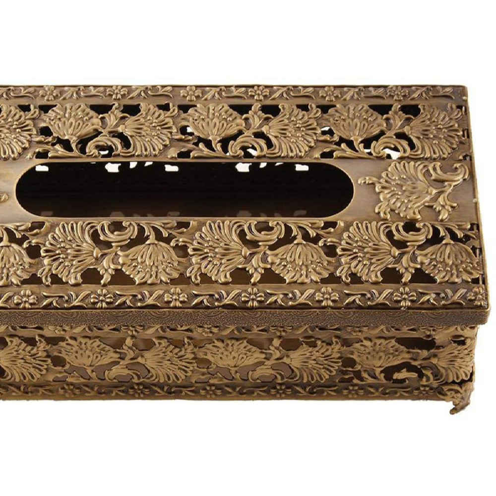 مجموعة سلة مهملات وصندوق مناديل معدني – تصميم زهور