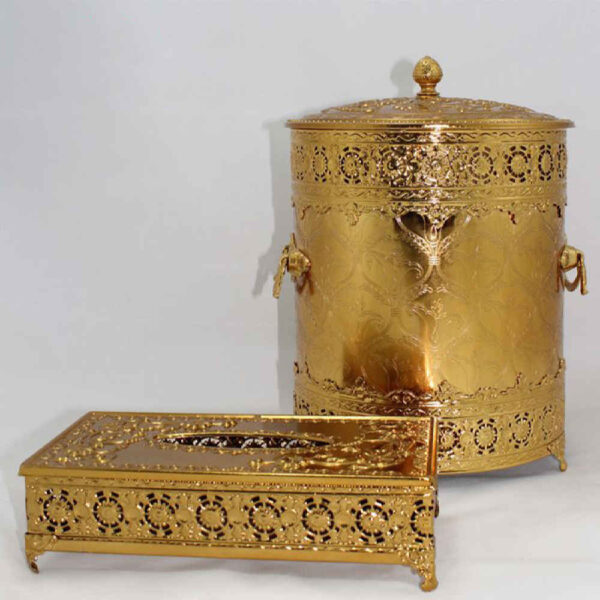 مجموعة سلة مهملات وصندوق مناديل معدني مع غطاء قابل للإزالة