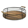 سلة فاكهة سلكية معدنية بشكل دائري مع مقبض خشبي