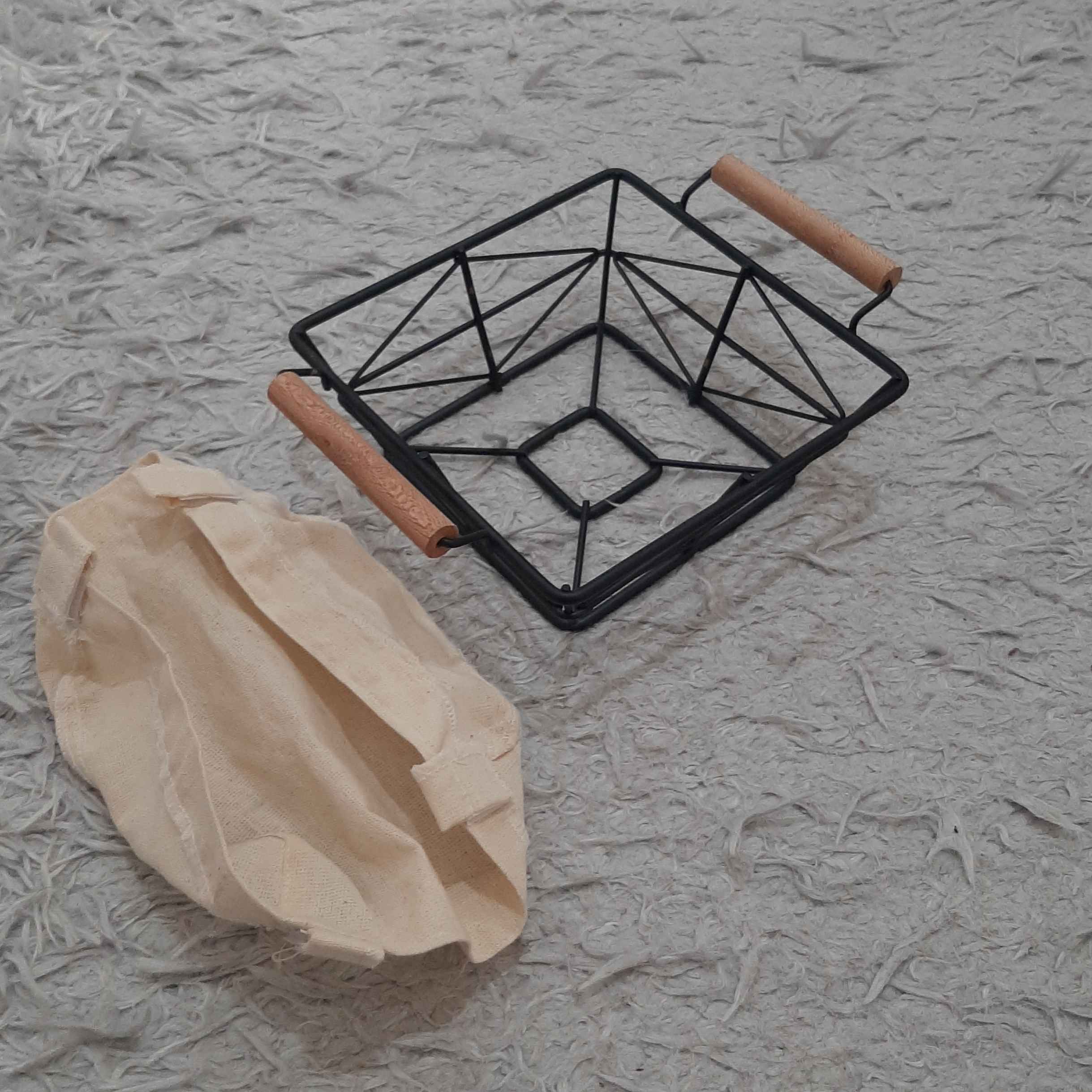 سلة فاكهة سلكية معدنية مع مقبض وغطاء قابل للفصل