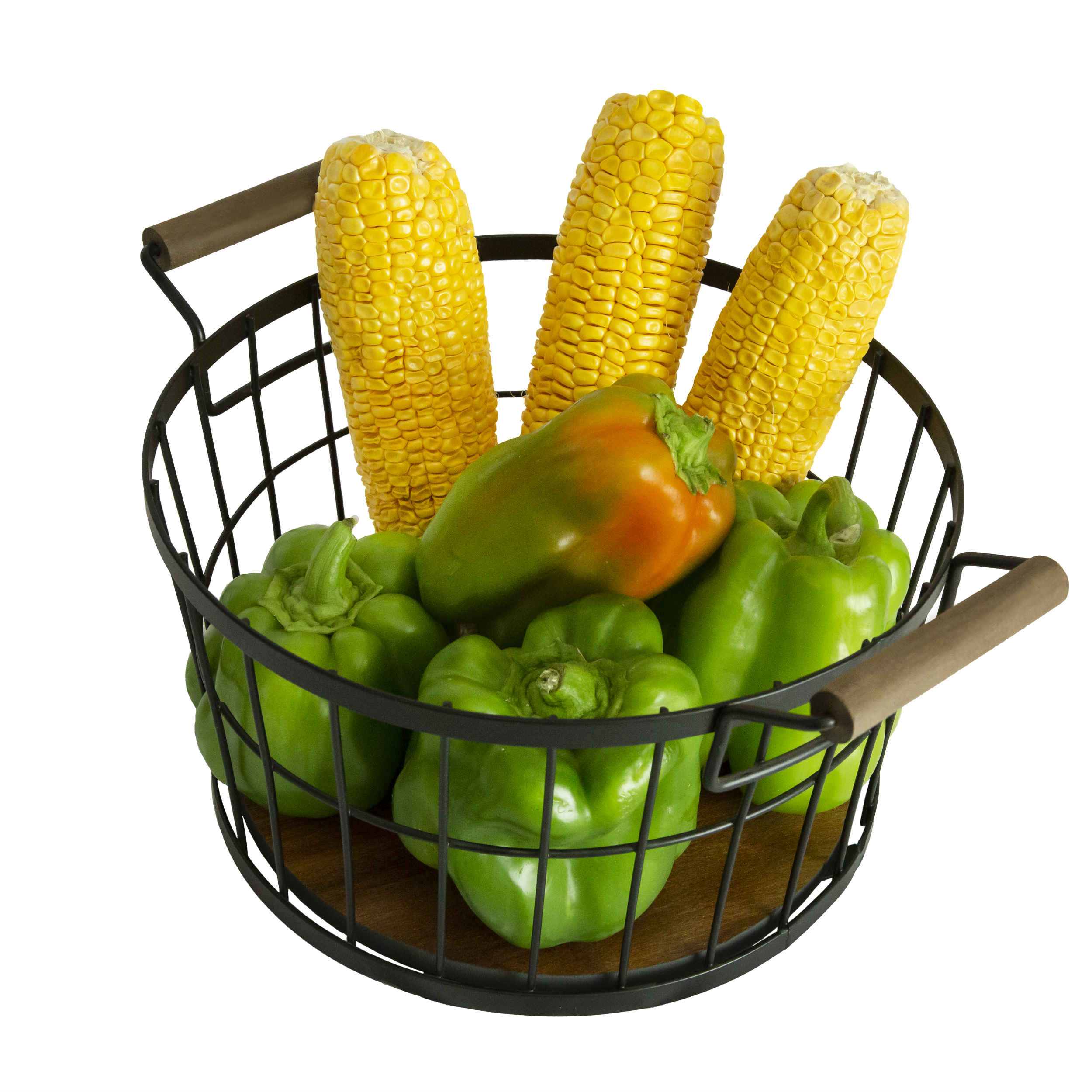 سلة فاكهة سلكية معدنية بقاعدة خشبية نموذج عالي