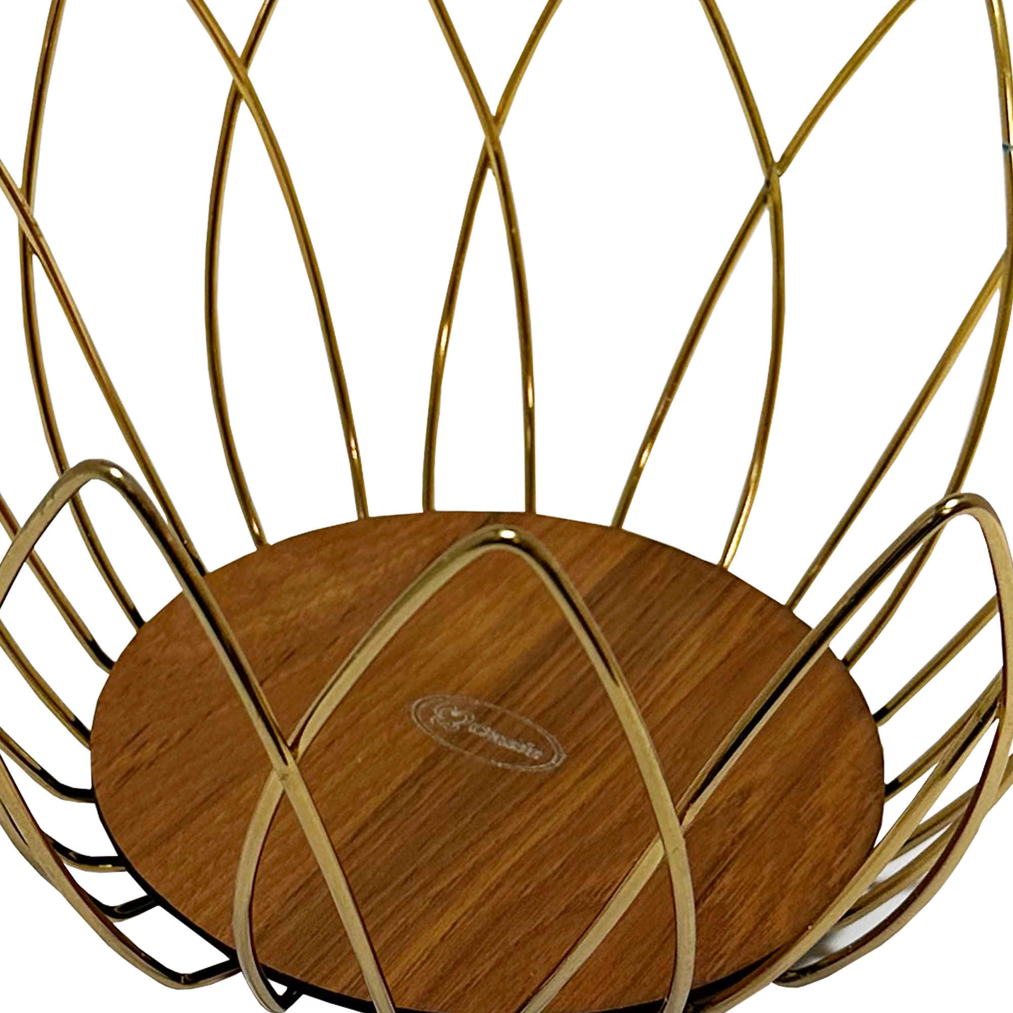 سلة فاكهة سلكية معدنية بقاعدة خشبية نموذج لالي