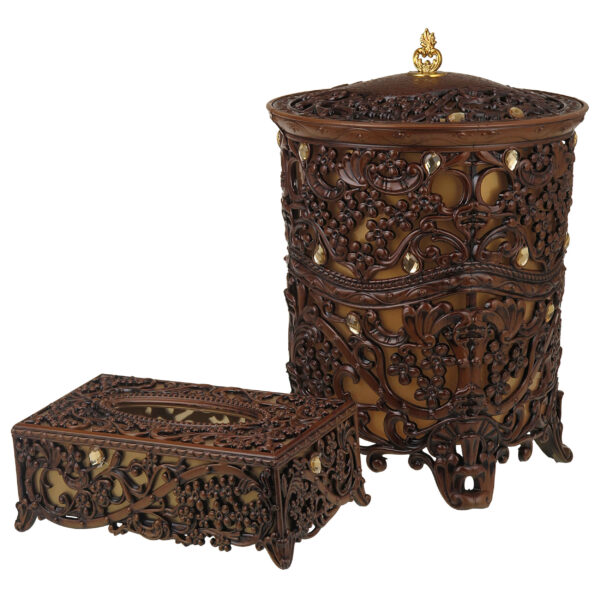 مجموعة سلة مهملات وصندوق مناديل بلاستيكية – تصميم زهور أنيق