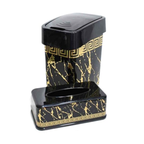 مجموعة سلة مهملات وصندوق مناديل بلاستيكية – تصميم ماربل