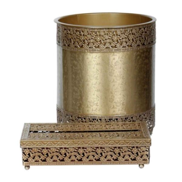 مجموعة سلة مهملات وصندوق مناديل بلاستيكية – نمط زهور