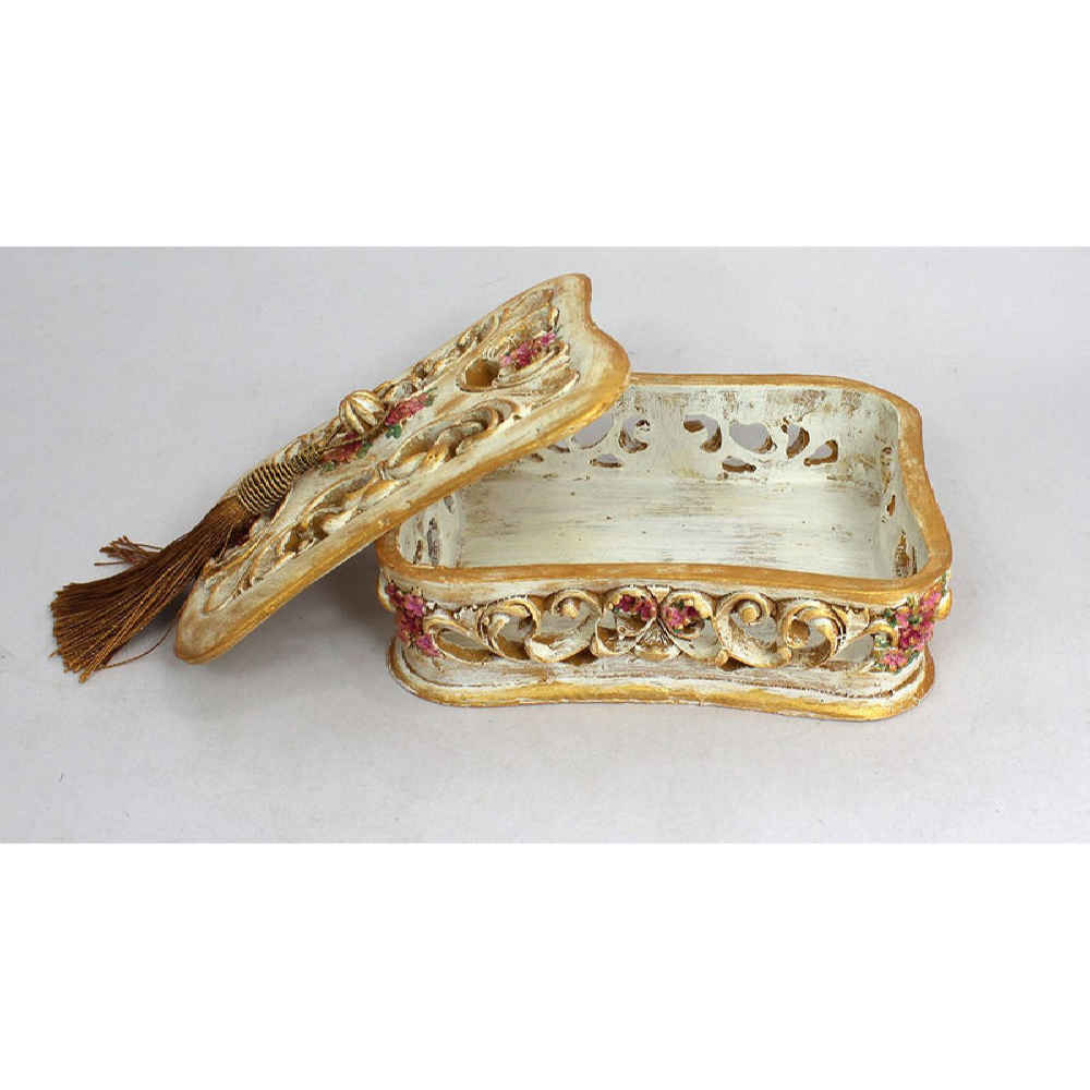 صندوق مجوهرات من البوليستر بتعليقة ذهبية نموذج جوهرة