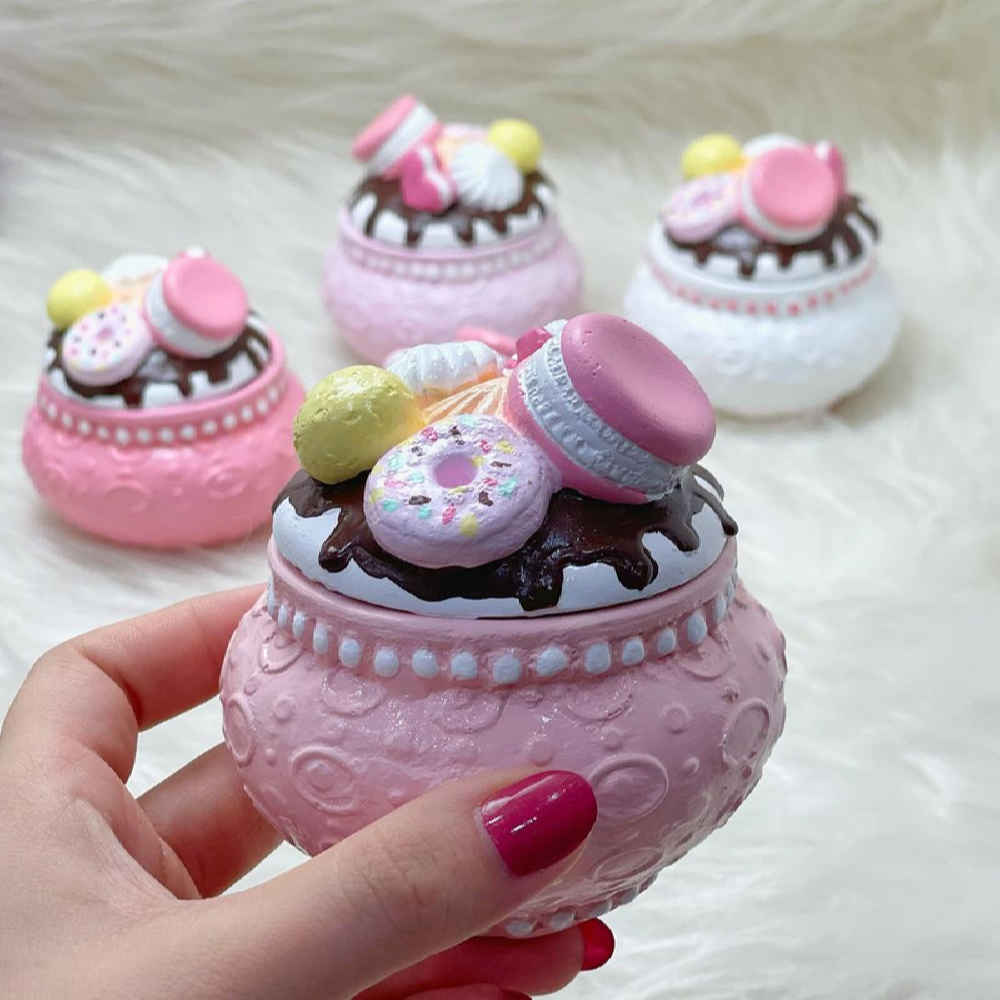 صندوق مجوهرات من البوليستر بتصميم حلوى نموذج ماكارون