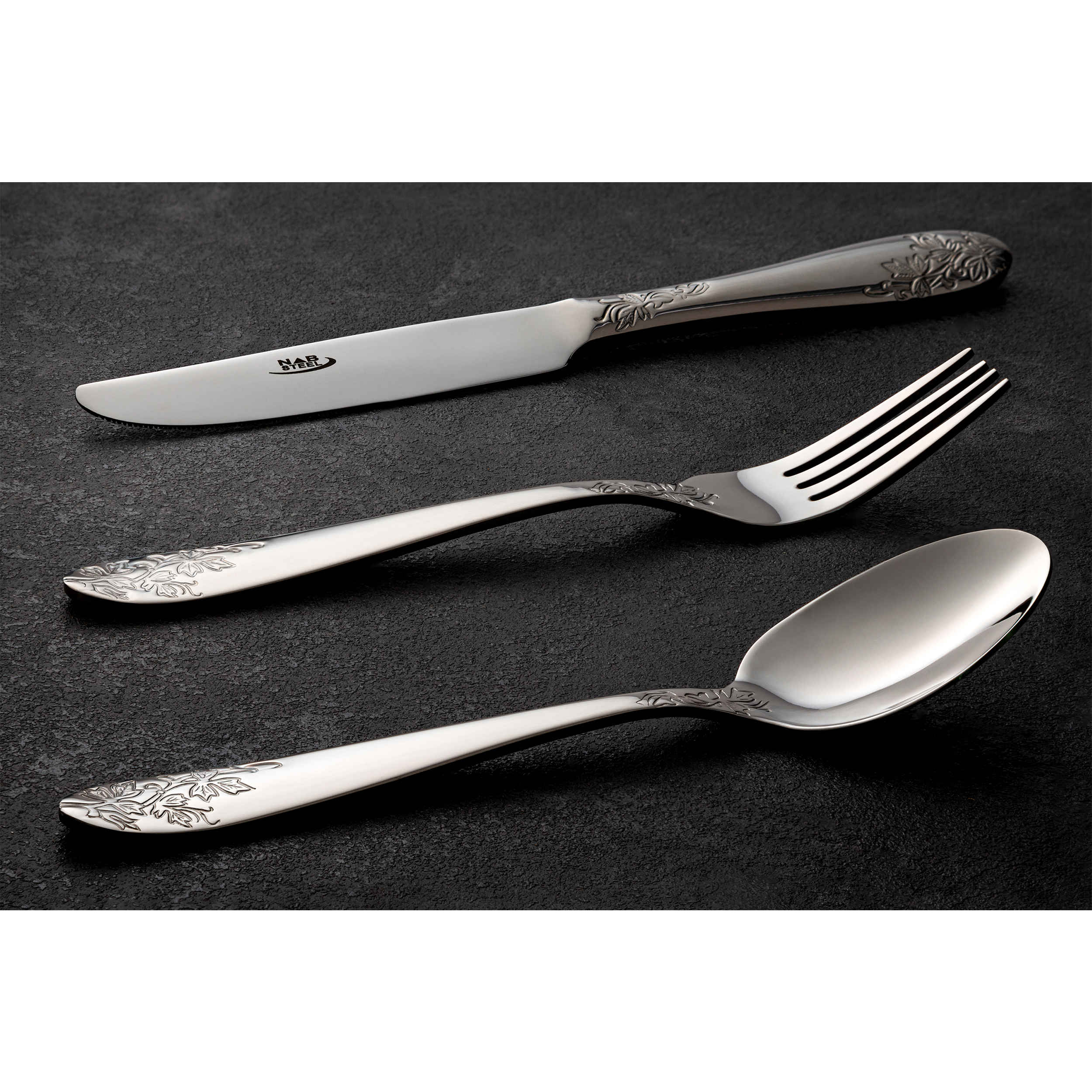 مجموعة ملاعق وشوك من أدوات المائدة متوافقة مع غسالة الصحون 12 قطعة نموذج فلورل