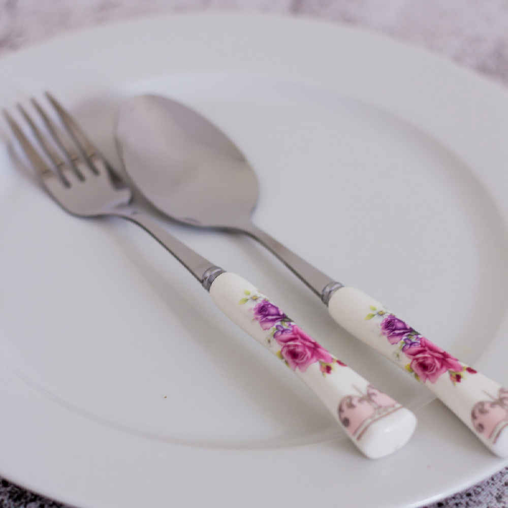 مجموعة ملاعق وشوك من أدوات المائدة بمقابض من السيراميك نموذج بهار