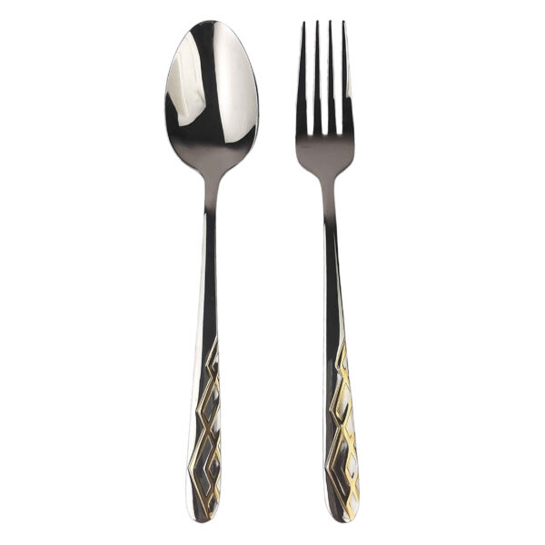 مجموعة ملاعق وشوك بتصميم ذهبي 12 قطعة نموذج خطي