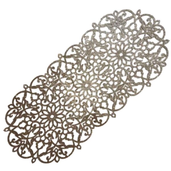 عداء طاولة من الجلد الصناعي بشكل دائرة مطولة لامعة