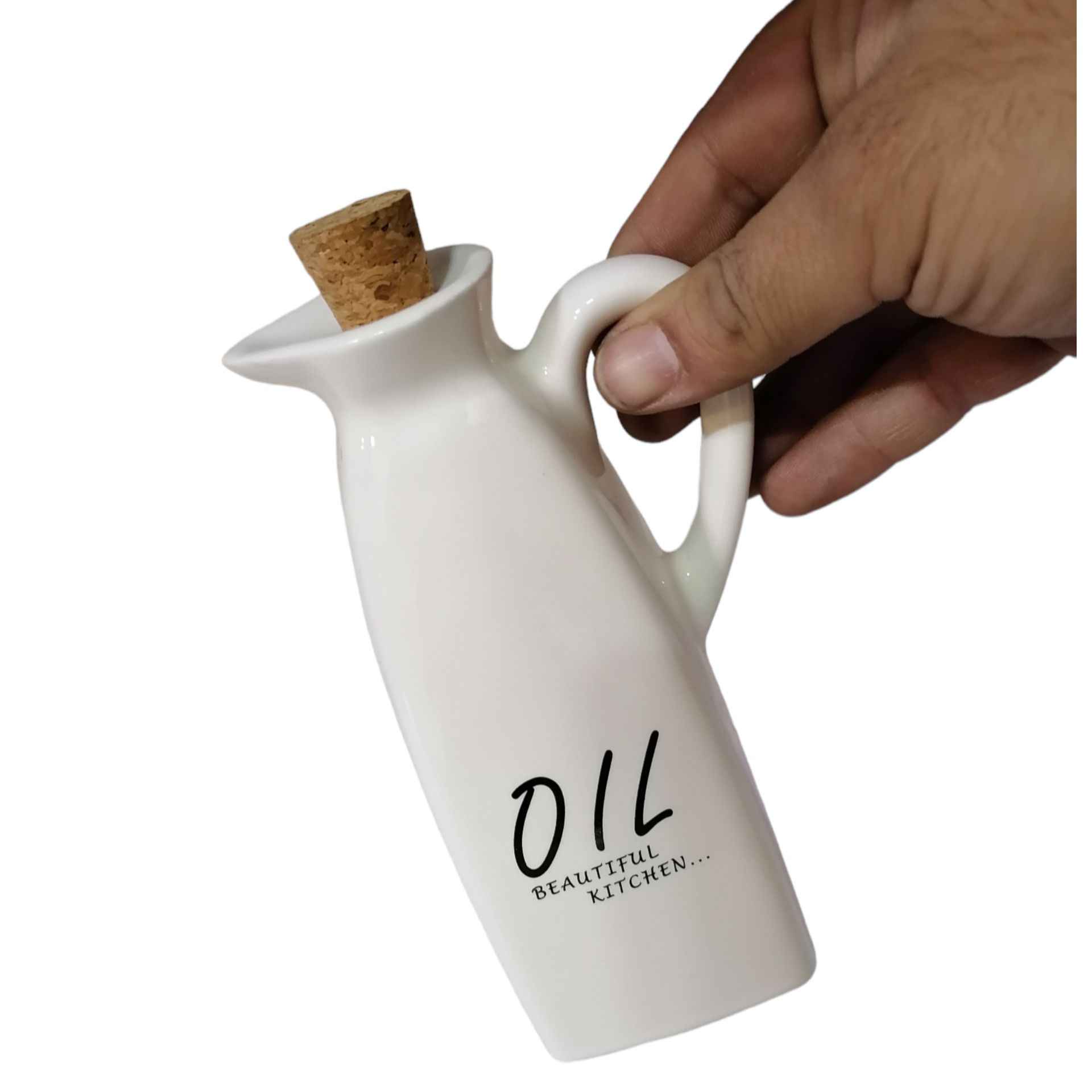 زجاجة توزيع زيت سيراميكية بيضاء مع غطاء لجميع الاستخدامات