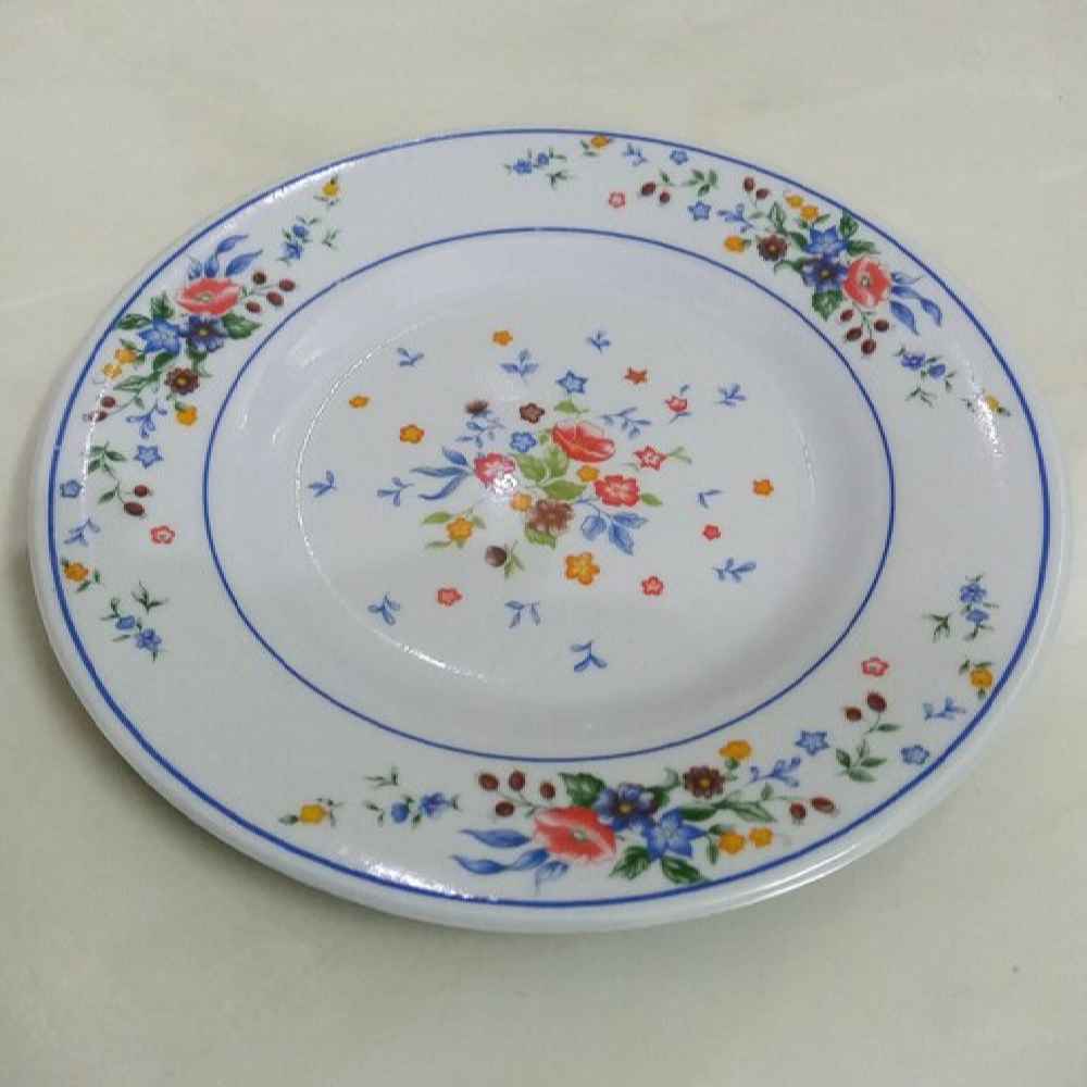 مجموعة أطباق ميلامين بيضاء، آمنة للميكروويف، تصميم زهرة فيكتوريا