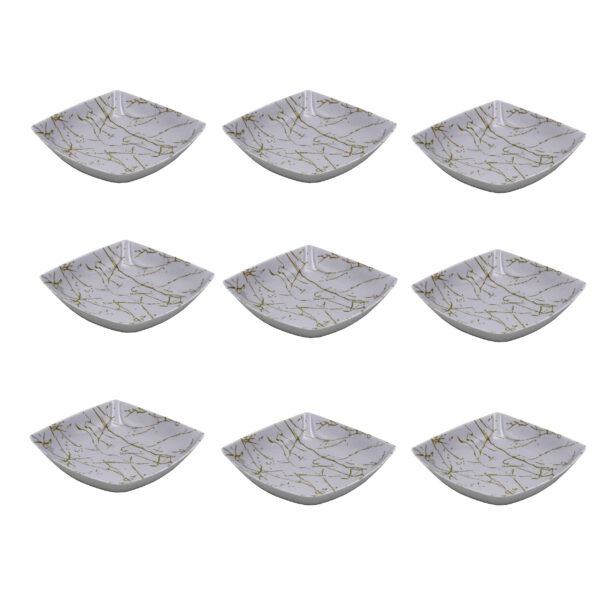 مجموعة أوعية عشاء ميلامين بيضاء، آمنة للغسل في غسالة الصحون - موديل رخامي (مجموعة من 6)