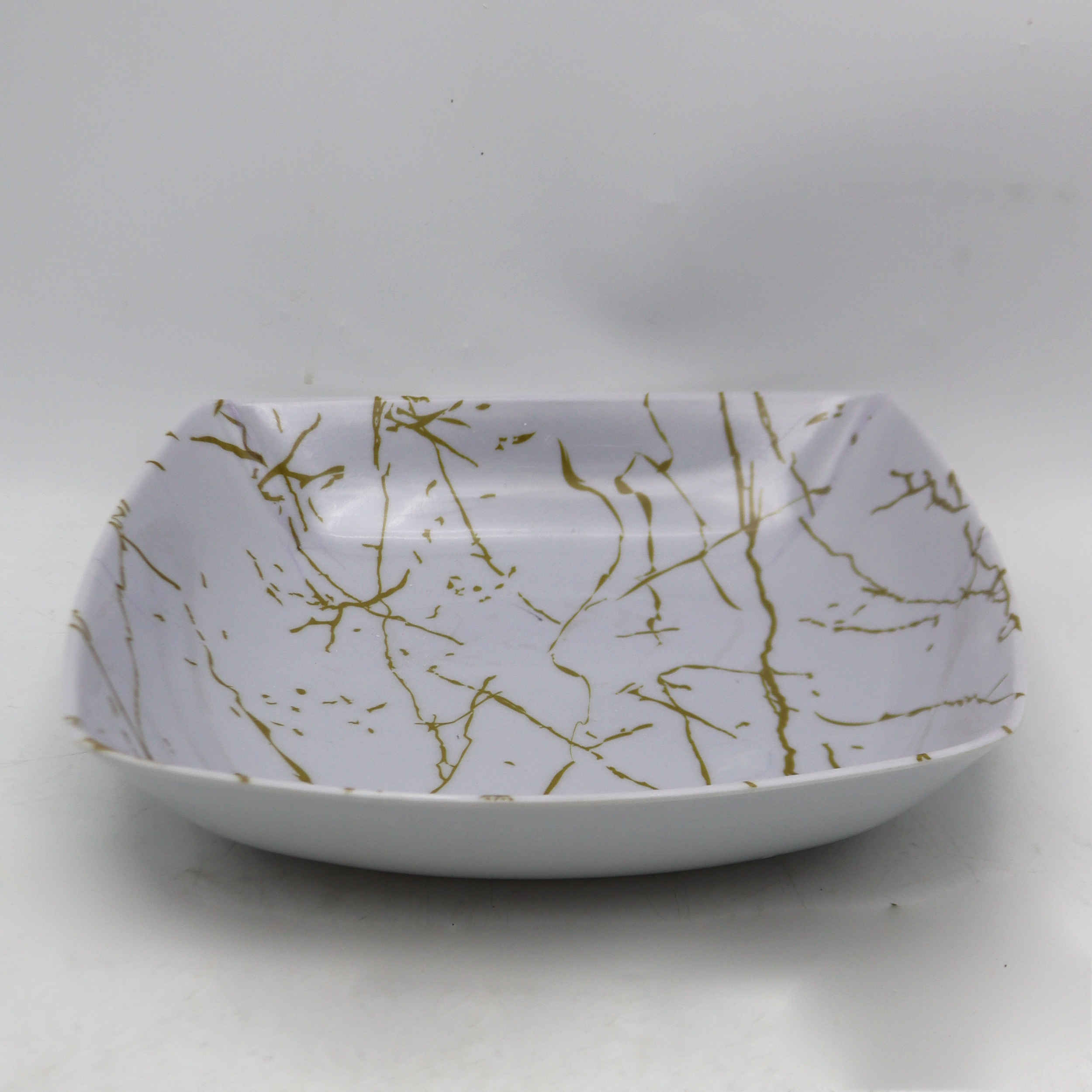 مجموعة أوعية عشاء ميلامين بيضاء، آمنة للغسل في غسالة الصحون – موديل رخامي (مجموعة من 6)