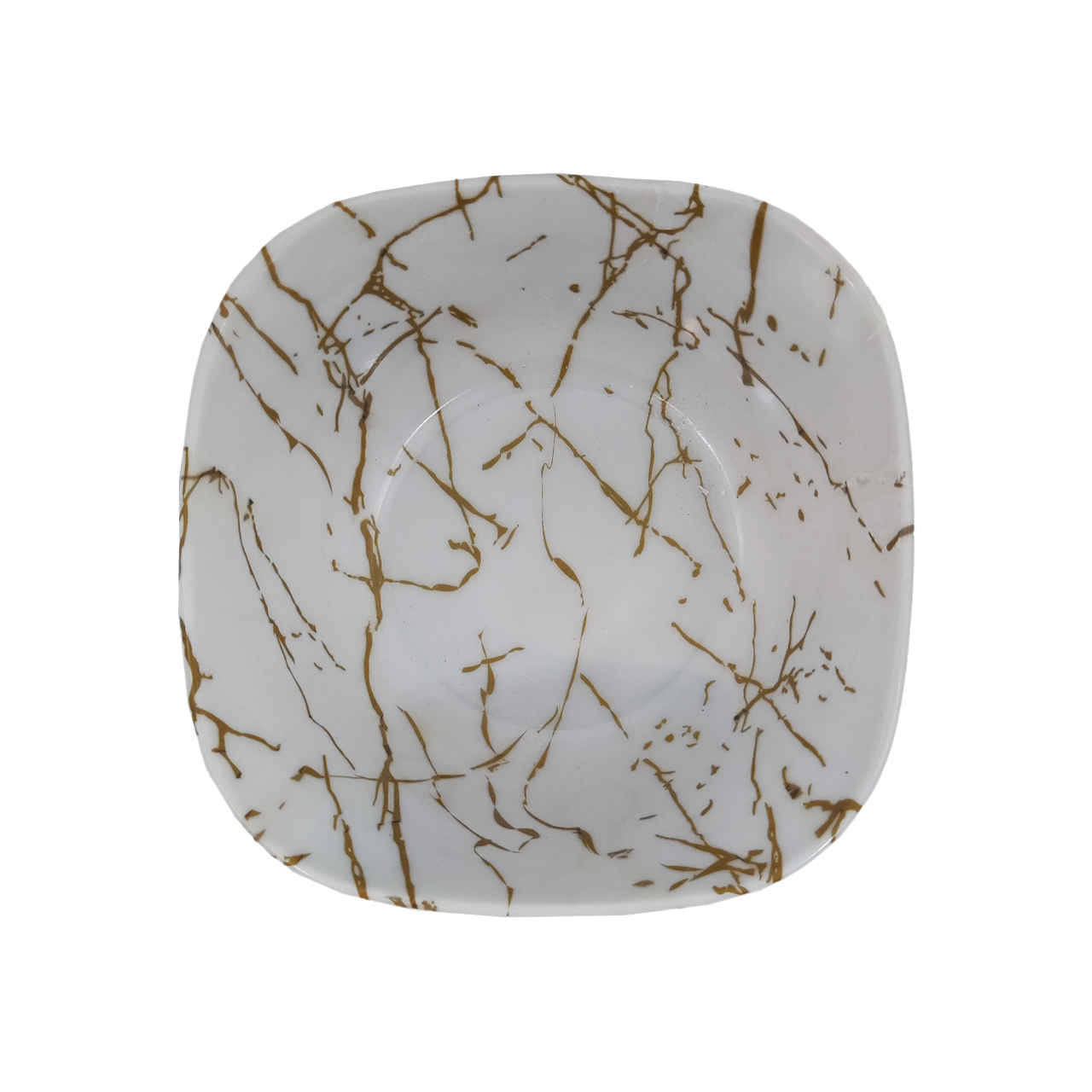 مجموعة أوعية عشاء ميلامين بيضاء، شكل مربع – تصميم رخامي (مجموعة من 6)