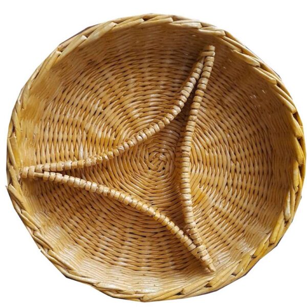 سلة خوص طبيعي منسوجة يدوياً بأربعة أقسام