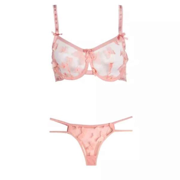 مجموعة ملابس داخلية حمالة صدر وثونغ للنساء بتصميم فراشة أنيق