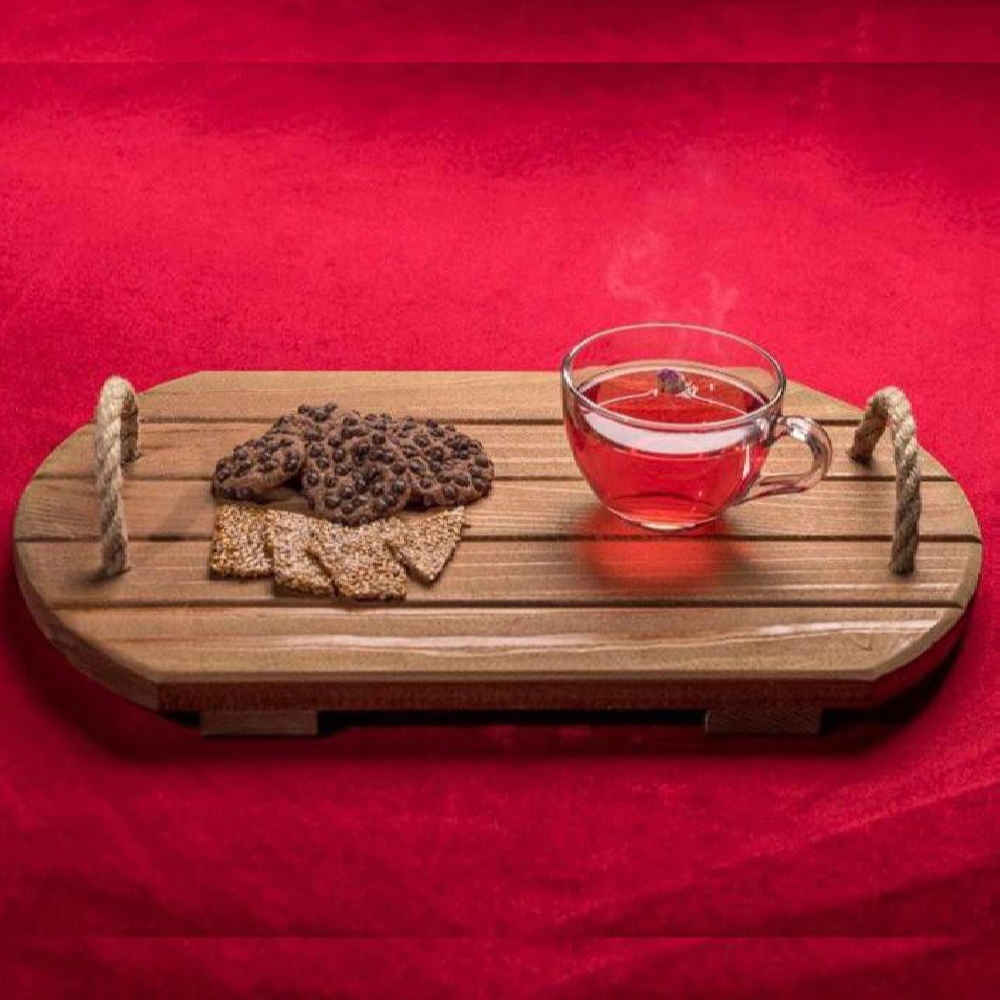 صينية خشبية مع مقبض من القنب – نموذج “أنجي” | ريفية وخفيفة الوزن