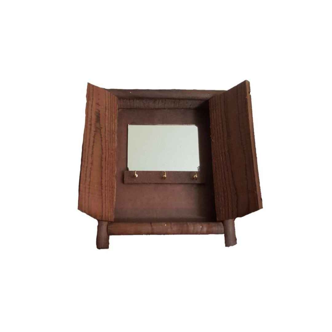 حامل مفاتيح حائط خشبي مع 3 خطافات ومرآة