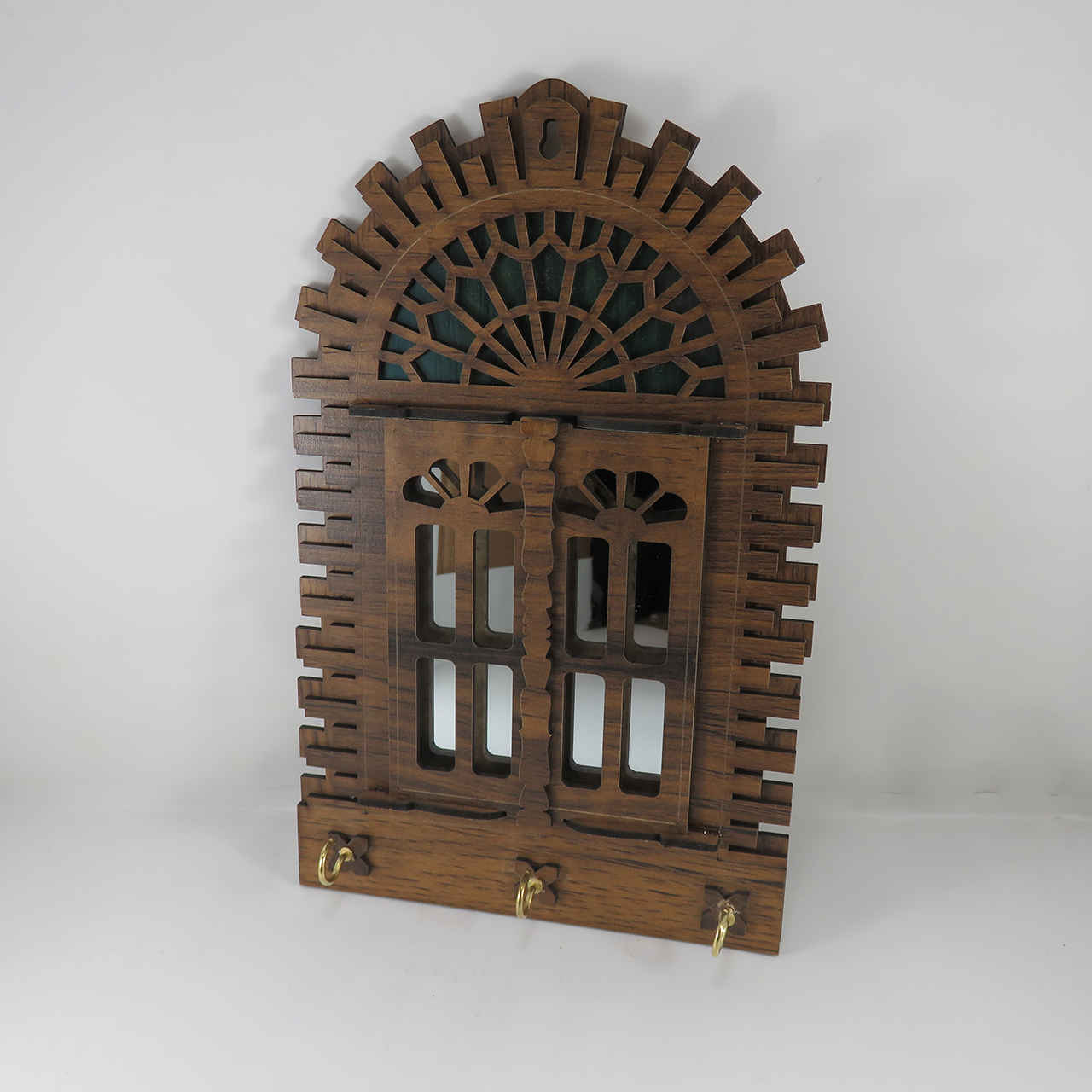 حامل مفاتيح حائط خشبي تصميم نافذة تقليدية