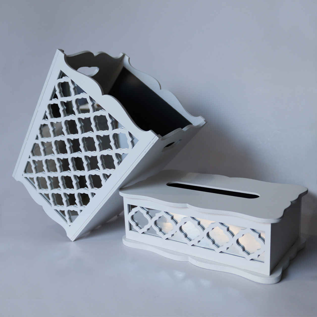 مجموعة سلة مهملات وصندوق مناديل خشبي – آيينه