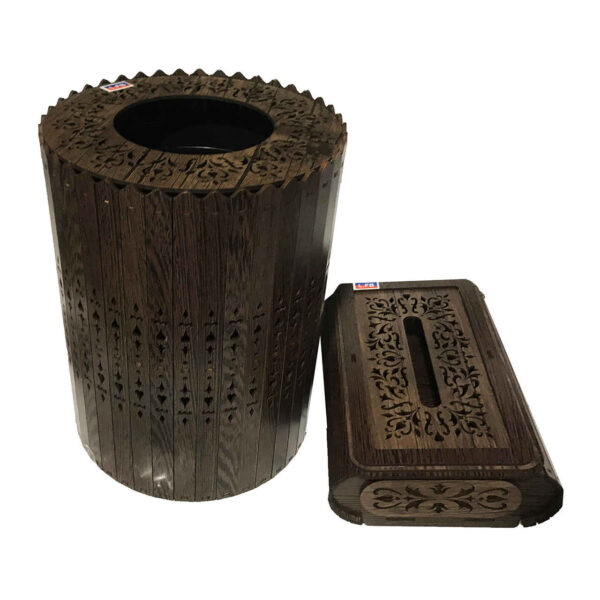 مجموعة سلة مهملات وصندوق مناديل خشبي – نيجار