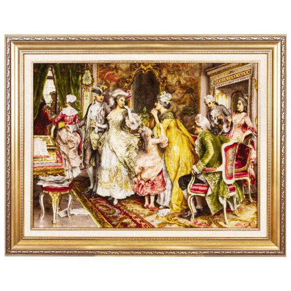 سجادة إيرانية تصويرية محبوكة يدويًا من تبريز تصور "الانتظار" لأرتورو ريتشي