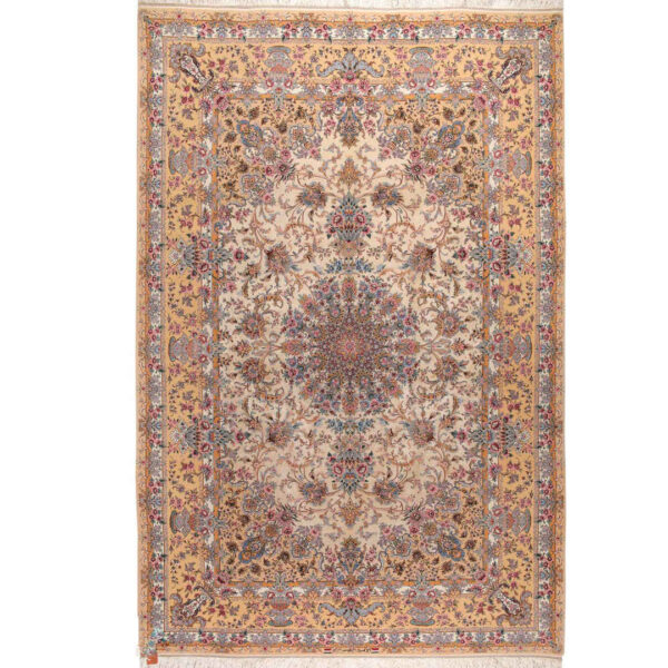 سجادة حرير إيرانية أصلية معقودة يدويًا بتصميم لچك تورانج - أصفهان