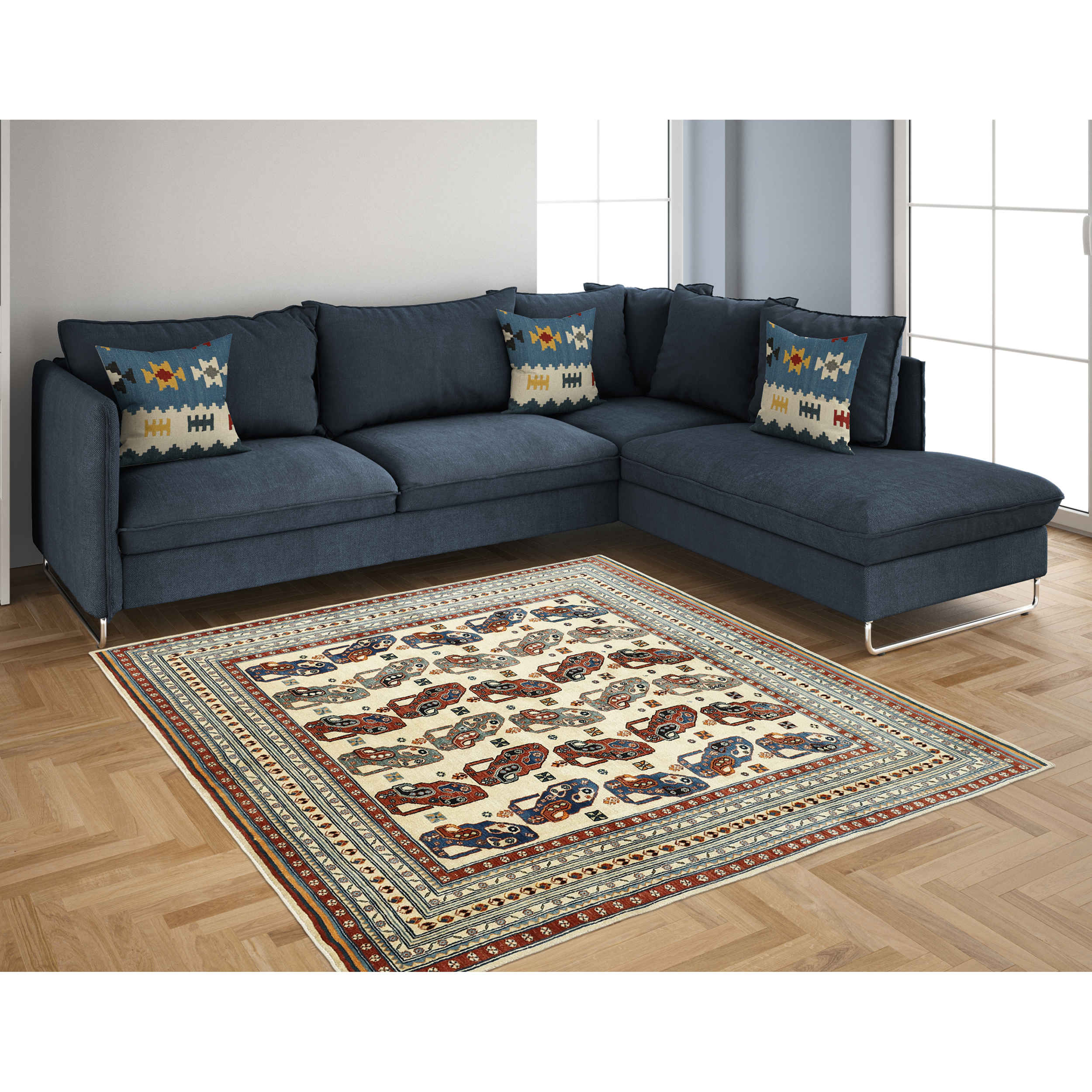 سجاد جابيه إيراني أصيل من الصوف محبوك يدويًا مزين بحدود