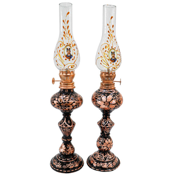 مصباح زيت نحاسي إيراني منقوش يدويًا بتصميم شاه عباسي (2x)