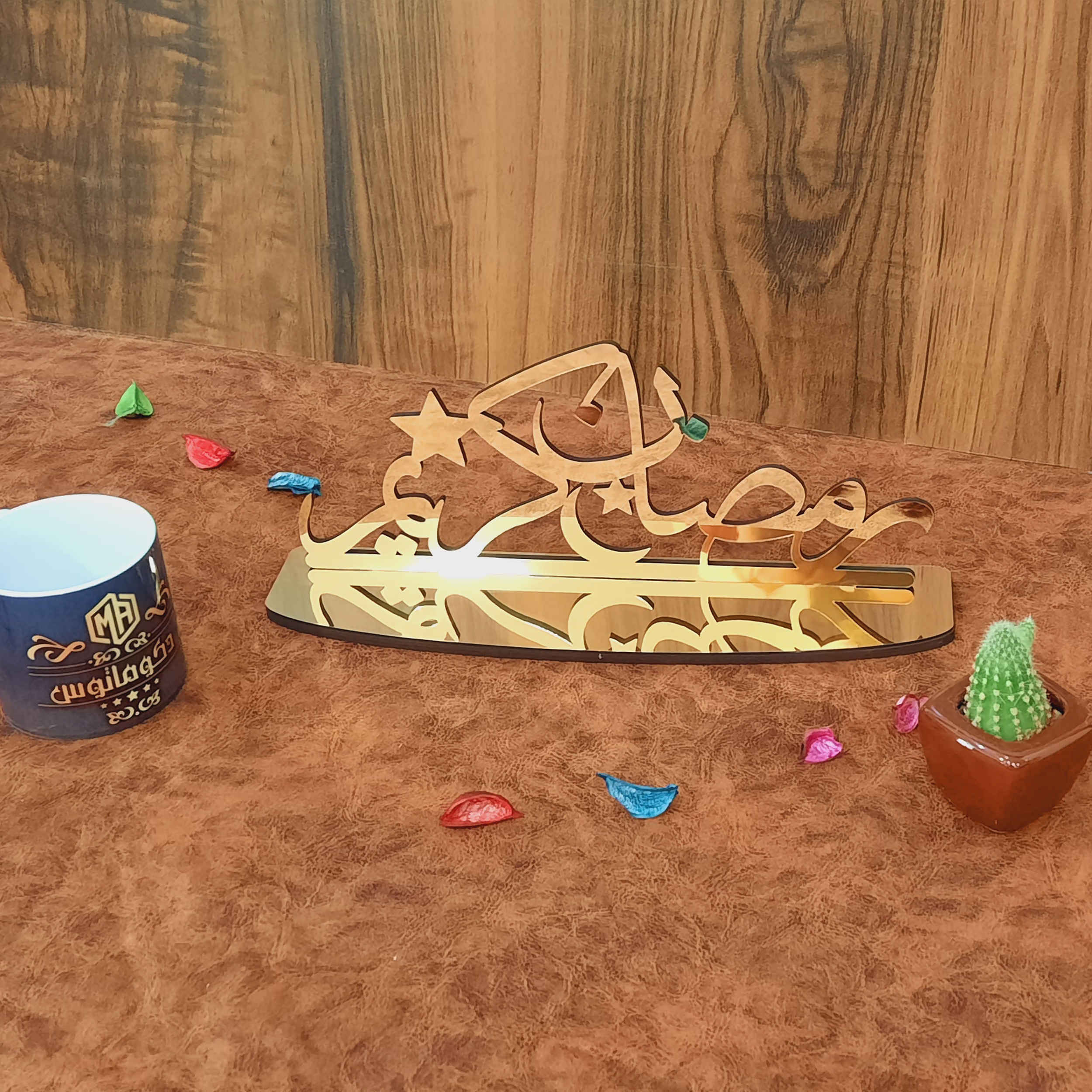 حامل شموع أكريليك لسطح الطاولة بتصميم رمضان كريم