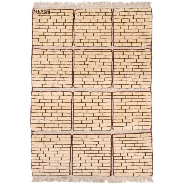 سجاد جابيه إيراني أصلي من الصوف محبوك يدويًا برموز الجدار الطيني