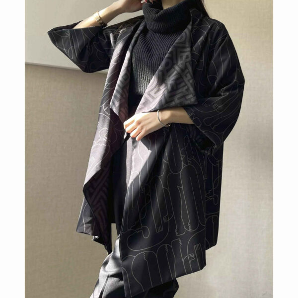 مانتو إيراني بقماش كريب أسود مزدوج الجوانب للنساء