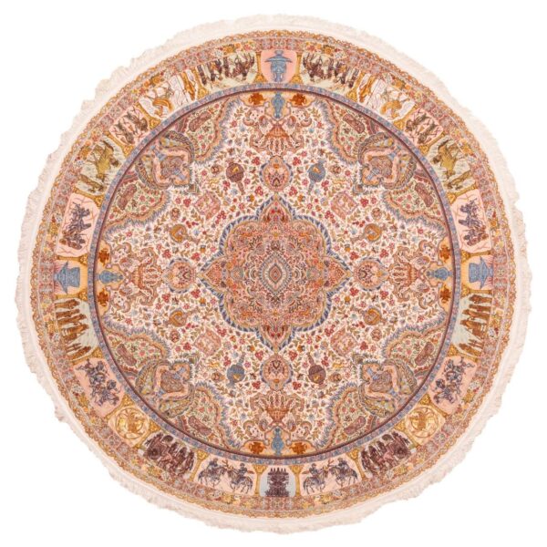 سجادة حرير إيرانية معقودة يدويًا بتصميم لچك تورانج بلون الكريمي - تبريز