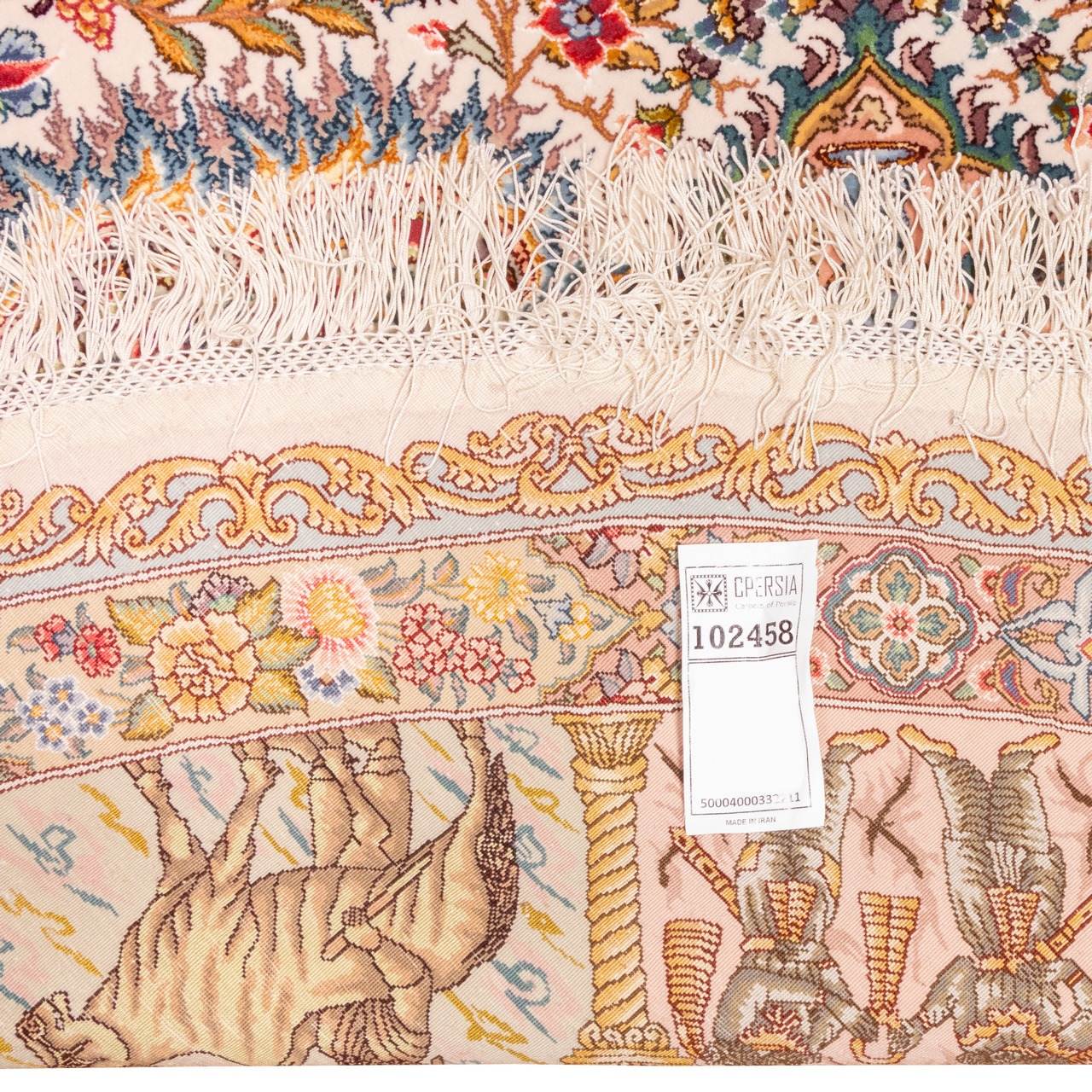 سجادة حرير إيرانية معقودة يدويًا بتصميم لچك تورانج بلون الكريمي – تبريز