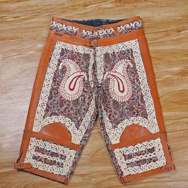 سروال رياضي زُورخانة إيراني قصير 3/4 بنسيج الترميد والجلد