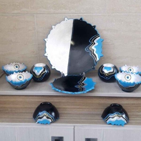 مجموعة فخار للسبعة بنمط عين الحسد مناسبة لنوروز