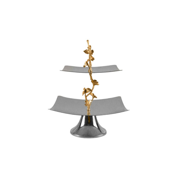 حامل تقديم من الفولاذ طبقتين للمقبلات والحلويات