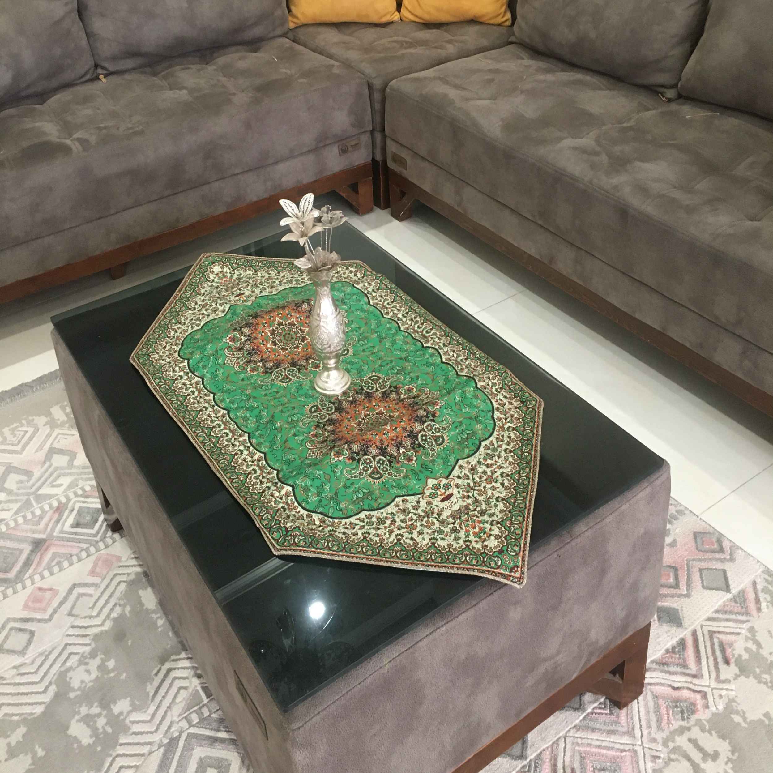 غطاء طاولة تيرمه فاخر بنقشة البازلي الإيراني تورانج (5x)