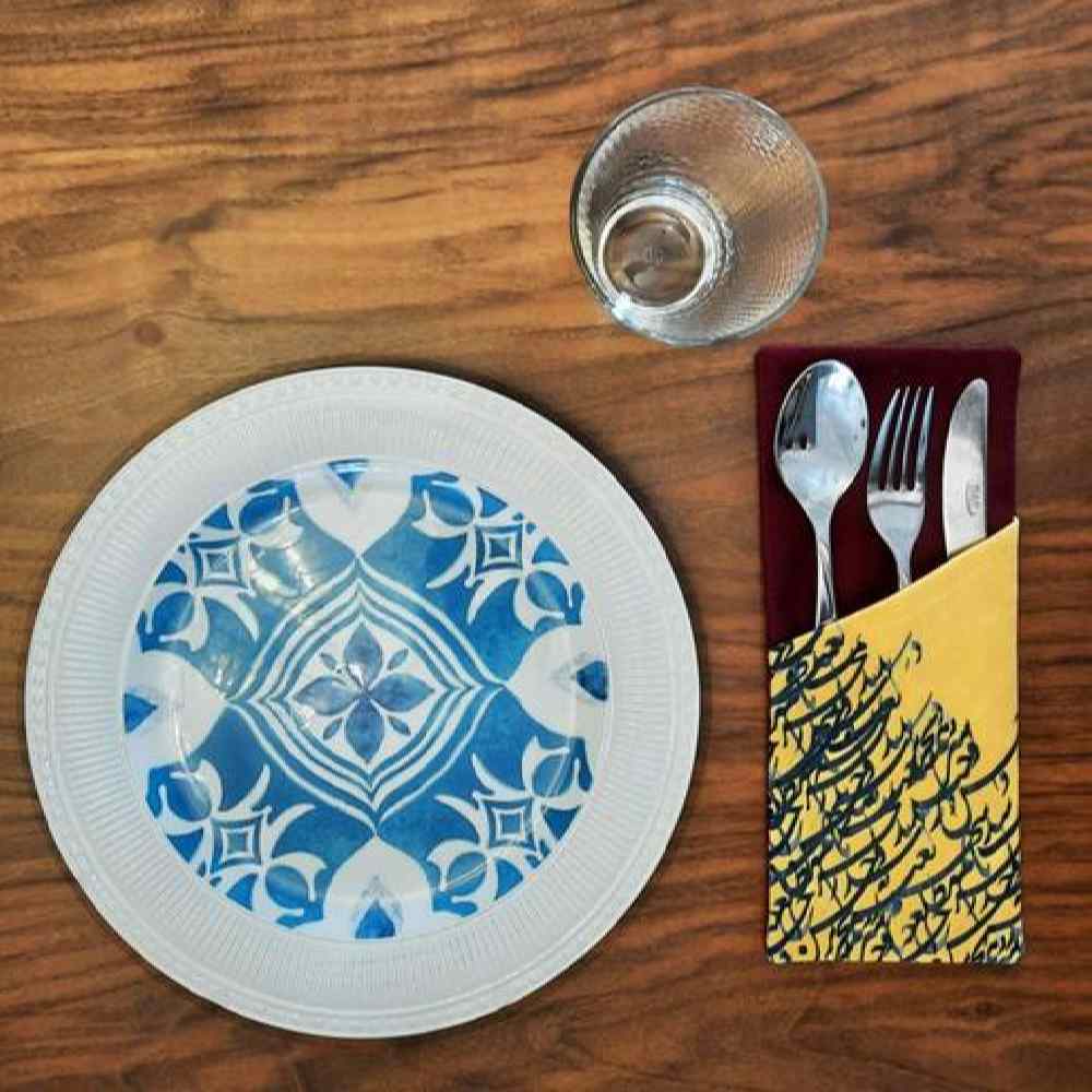 حقيبة أدوات المائدة من المخمل بالخط الفارسي – منظم الملعقة والشوكة