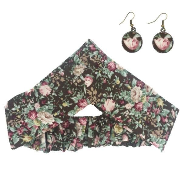 طقم شريط رأس متقاطع مزخرف بنقوش نباتية وأقراط للنساء