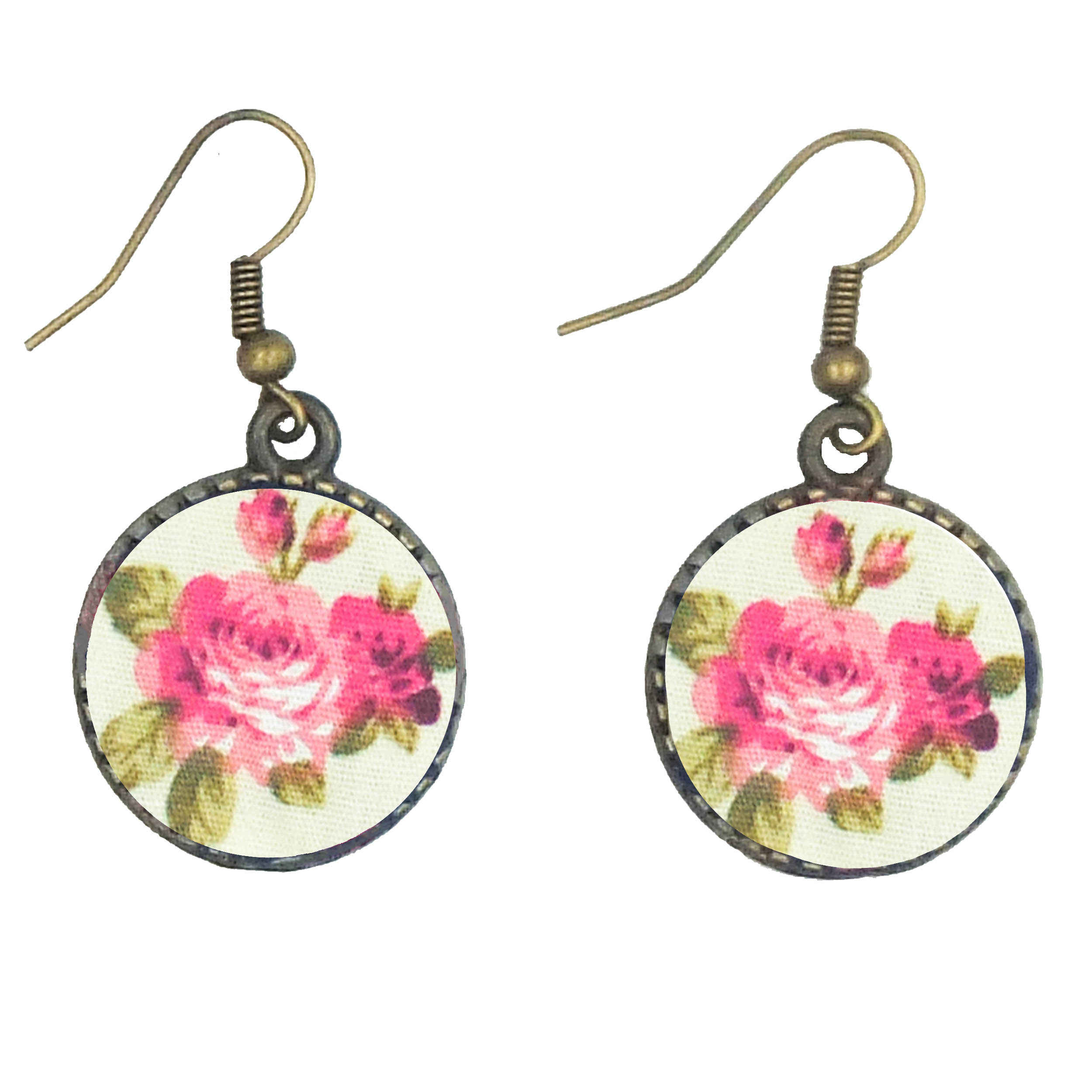 طقم شريط رأس متقاطع مزخرف بالورود باللونين الكريم والوردي وأقراط للنساء