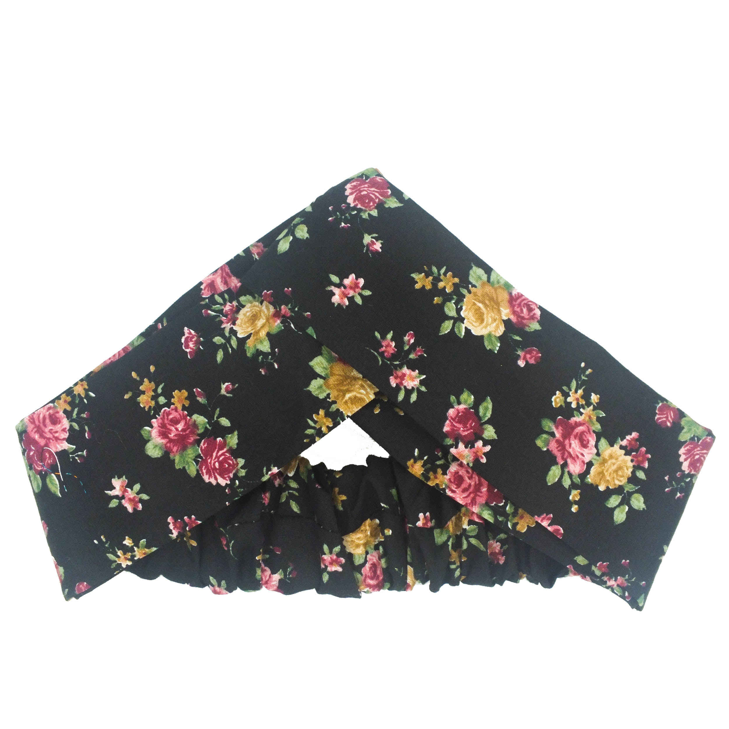 طقم شريط رأس متقاطع باللون الأسود مع الزهور وأقراط للنساء