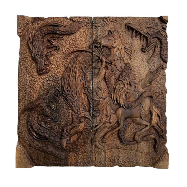 لوحة لعبة الطاولة من الخشب المنحوت باليد مستوحاة من الشاهنامة - تصميم التنين