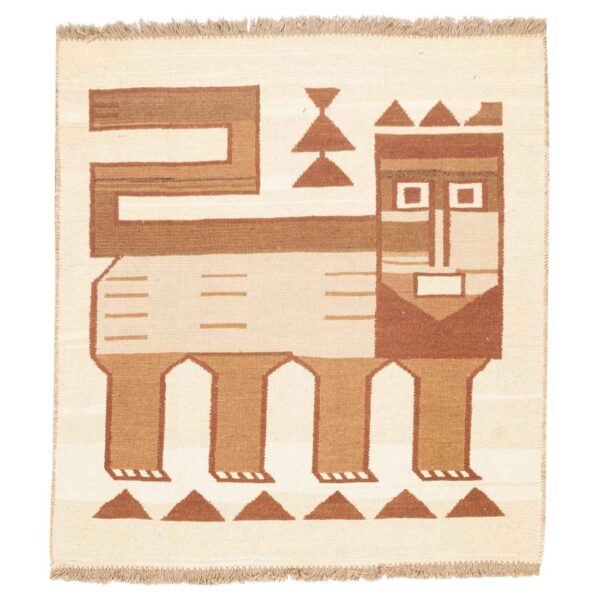 سجاد كليم إيراني من الصوف مصنوعة يدويًا بنقش أسد كريم في کرمان