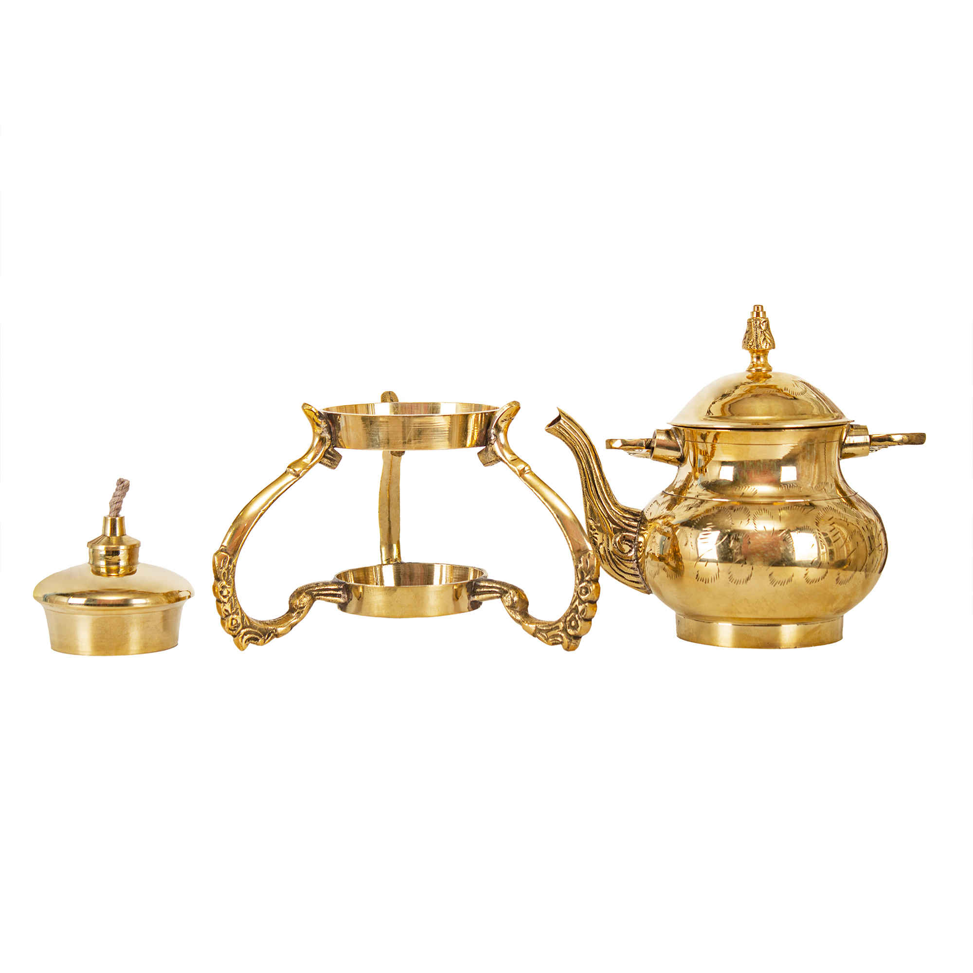 إبريق شاي نحاسي مع دفاية محفور يدوياً بتصميم حرفي