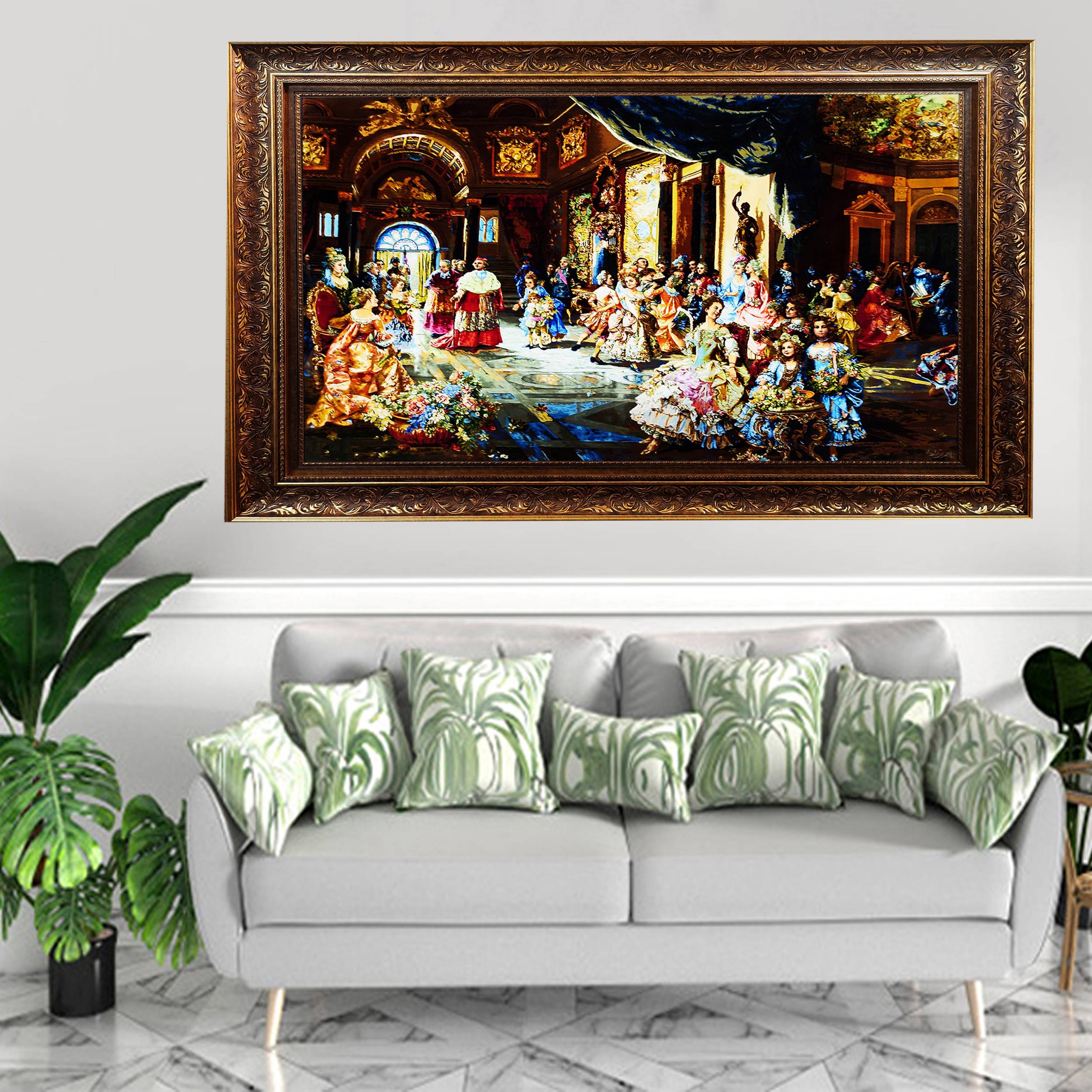 سجادة إيرانية تصويرية محبوكة يدويًا من تبريز تصور “عرض ممتع” لسيزاري أوغوستي ديتي