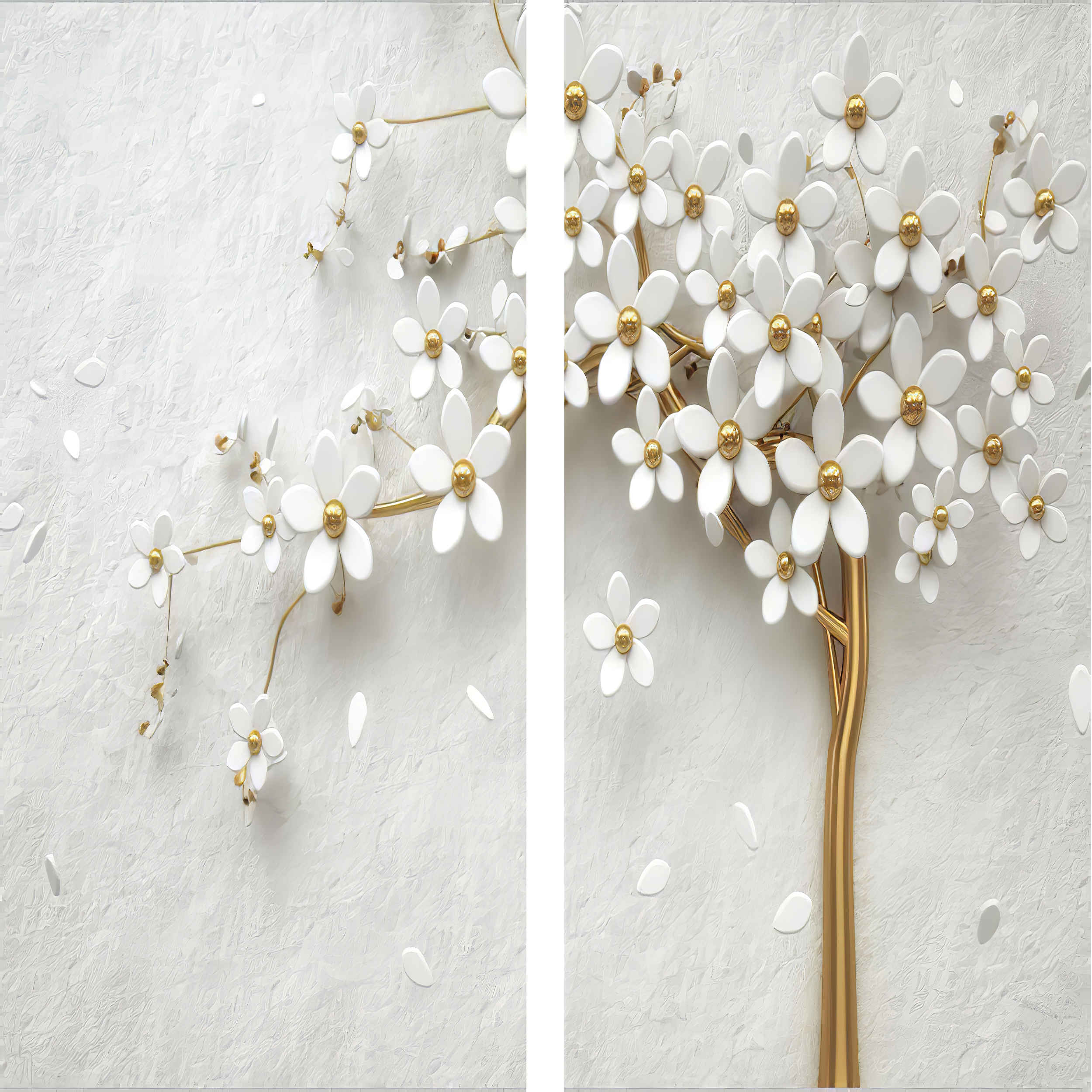 ستائر عينية من المخمل المطبوع – زهور أبيض (280×145 سم)