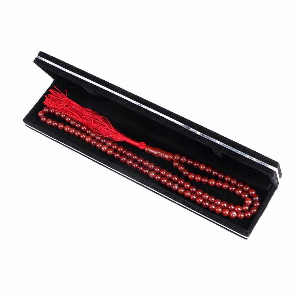 مسبحة إسلامية من العقيق مصنوعة من 101 حبة تسبيح حمراء